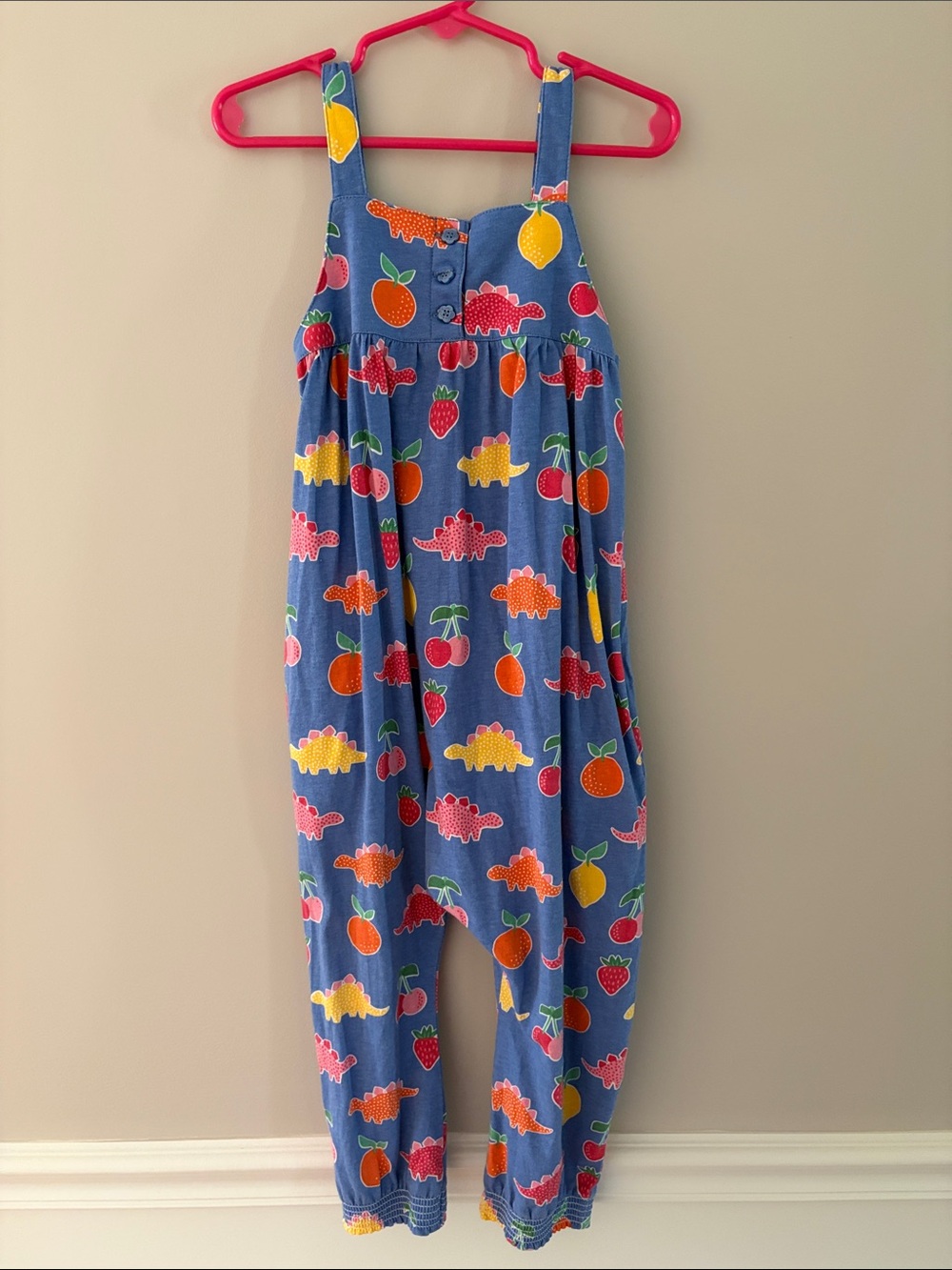 JoJo Maman Bebe Blue Fruit & Dino Print Girls' One-Piece Jumpsuit